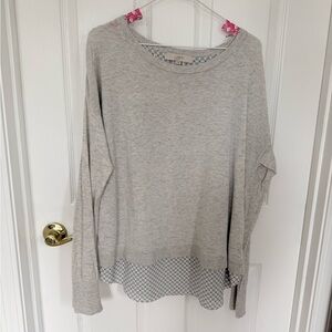 LOFT Light Gray Top with Floral Hem
